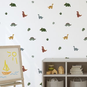 Calcomanías de pared extraíbles de mini dinosaurios apagados / Decoración de habitación de dinosaurios / Dinosaurios extraíbles / Decoración de guardería / Habitación de niños / Dinosaurios