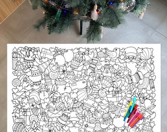Julcollage-målarbild / Julbanderoll / 90 cm målarbild / Jättestor julmålarbild / Vintermålarbild för banderoll /