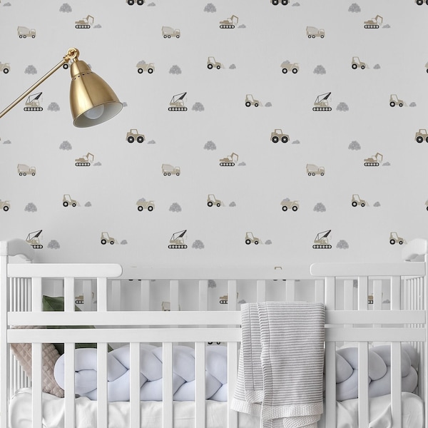 Calcomanías de pared extraíbles de vehículos de construcción / Calcomanías de construcción / Calcomanías de construcción neutrales / Calcomanías para habitaciones infantiles