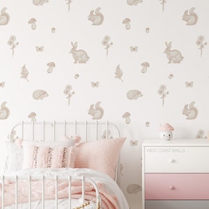 Whimsical Woodland Animal Removable Wall Decals / Bunny Wall Decals / Mushroom Wall Decor / Whimsical Kids Room / Peel and Stick