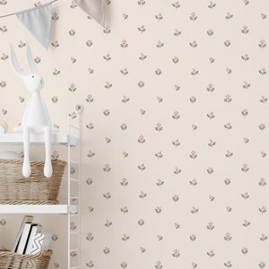 Ella Floral Bud Wallpaper / Hand Drawn Floral Design / Vintage Floral Feature Wall / Tiny Floral Wallpaper / Nursery Wallpaper