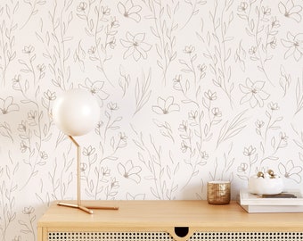Sketched Meadow Floral Wallpaper / Drawn Floral Wallpaper / Loose Floral / Simple floral Wallpaper / Floral Feature Wall