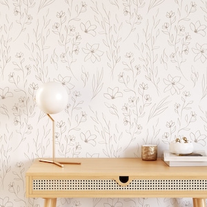 Sketched Meadow Floral Wallpaper / Drawn Floral Wallpaper / Loose Floral / Simple floral Wallpaper / Floral Feature Wall