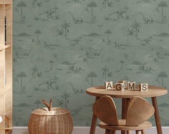Toile-behang dinosaurus / Dino-behang / muurkunst dinosaurus / kamerdecoratie dinosaurus / Stegosaurus / kinderbehang / Behang kinderkamer