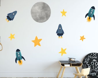 Rocketship Decals / Spaceship Wall Decals / Space Room / Space Decor / Moon Decor / Moon Wall Decal / Astronaut Room / Boys Room Decor