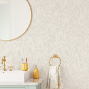 Beige Vintage Wave Wallpaper / Ocean Wallpaper / Coastal Wallpaper / Surf Decor / Surfer / Boys Room / Nursery Walls / Ocean Theme
