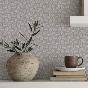 Carta da parati Bridget Botanical Stripes / Carta da parati a righe / Carta da parati con aspetto strutturato / Carta da parati in lino / Stile cottage / Stile cottage