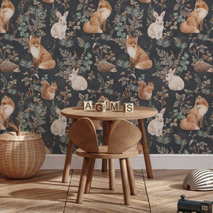 Whimsical Woodland Foxes Wallpaper / Hand Painted Animals / Woodland Theme / Whimsical Woodland / Nursery Decor / Nursery Wall