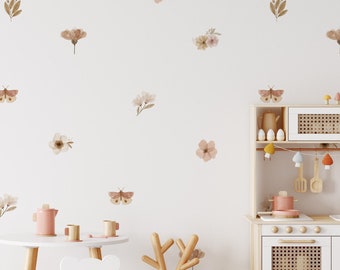 Eva Floral Butterfly Stickers / Fleurs peintes et papillons Stickers muraux amovibles / Flower Feature Wall / Nursery Decals / Boho Floral