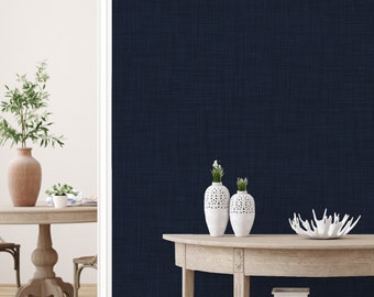 Navy Seagrass Removable Peel and Stick Wallpaper / Linen Removable Wallpaper / Natural Wallpaper / Textured Accent Wall