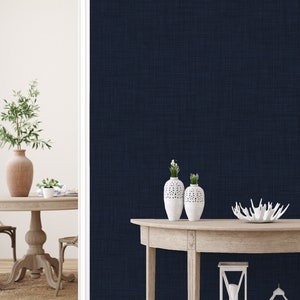 Navy Seagrass Wallpaper / Linen Wallpaper / Natural Wallpaper / Textured Accent Wall