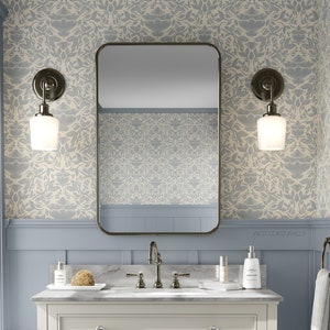 Royal Garden Floral Wallpaper / Floral Feature Wall / Muted Blooms / Traditional Wallpaper / Dusty Blue Damask Wallpaper
