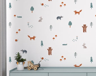 Woodland Adventure Removable Wall Decals / Watercolour Animal Decals / Forest Animals / Woodland Theme / Neutral Nursery