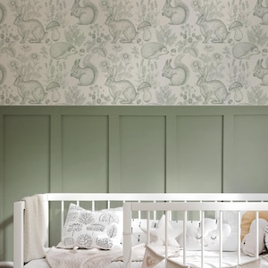 Whimsical Woodland Animals Wallpaper / Sketched Animals Wallpaper / Nursery Decor / Animal Accent Wall / Nursery Wallpaper