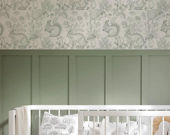 Whimsical Woodland Animals Wallpaper / Sketched Animals Wallpaper / Nursery Decor / Animal Accent Wall / Nursery Wallpaper