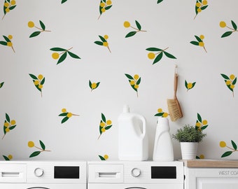 Muurstickers mandarijn / Verwijderbare muurstickers / Muurkunst wasruimte / Fruitmuurkunst
