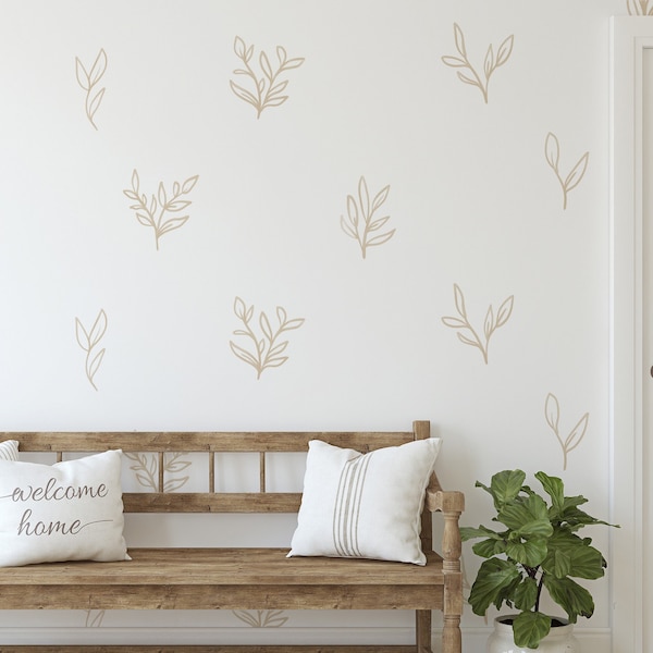 Beige Painted Leaves Removable Wall Decals / Botanical Decals / Leaf Decals / Leaves Decals / Neutral Wall Decals / Scandinavian