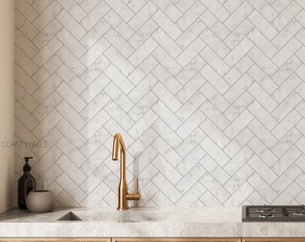 Marmor Fischgrätmuster Fliesen Tapete / Fliesen Tapete / Fischgrät Tapete / Fliesen Akzent Wand / Faux Tile Kontaktpapier