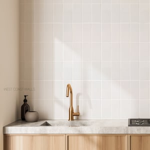 Vertical White Rectangle Tile Wallpaper / Tile Wallpaper / Irregular shape Tile / Tile Accent Wall  / Faux Tile Contact Paper