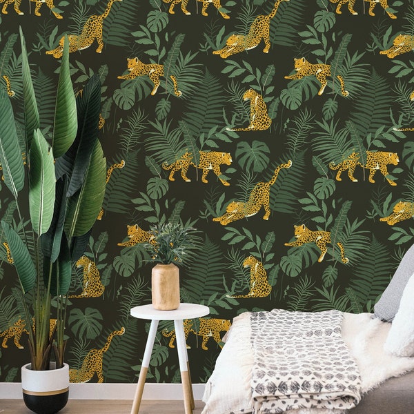 Cheetah Safari Jungle Wallpaper / Jungle Walls / Safari Wallpaper / Animals / DIY Wallpaper