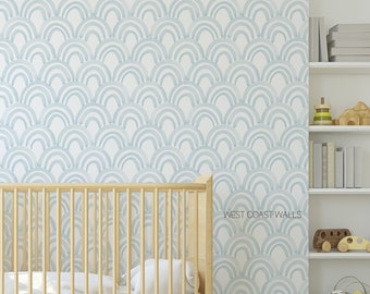 Papel pintado de acuarela azul festoneado / Acuarela azul / Papel pintado / Papel pintado costero / Decoración costera / Festoneado