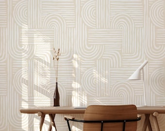 Geometric Arches Wallpaper, Alternate Colours available / Abstract lines Modern Wall / Custom Wallpaper / Maze Wallpaper