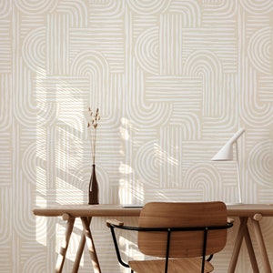 Geometric Arches Wallpaper, Alternate Colours available / Abstract lines Modern Wall / Custom Wallpaper / Maze Wallpaper