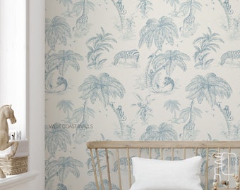 Jungle Toile Wallpaper / Sketched Animals Wallpaper / Nursery Decor / Animal Accent Wall / Nursery Wallpaper