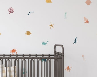 Sea Animals Removable Wall Decals / Under the Sea Decor / Ocean Wall Stickers / Nursery Decor / Simple Ocean Animals / Sealife decor