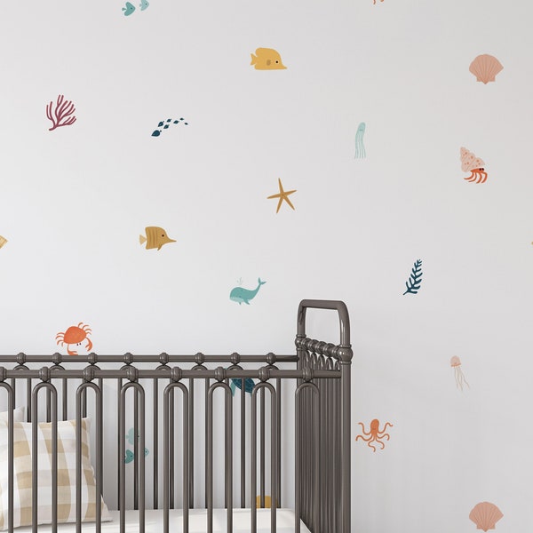 Sea Animals Removable Wall Decals / Under the Sea Decor / Ocean Wall Stickers / Nursery Decor / Simple Ocean Animals / Sealife decor