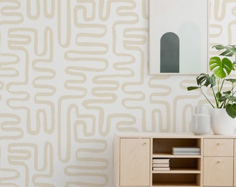 Paintbrush Maze Wallpaper - alternate colors available / Labyrinth Wallpaper / Modern Lines Wallpaper / Hand Painted Wallpaper