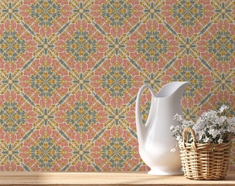 Sweet Boho Vintage Tile Wallpaper / Bohemian Style / Tile Wallpaper / Hand Drawn Wallpaper / Boho Feature Wall