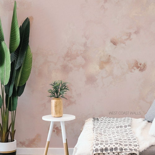 Pink and Rose Gold Look Removable Wallpaper / Faux Metallic Etsy