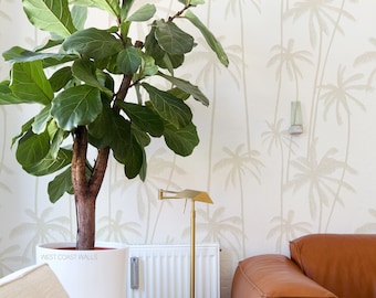 Palmboom silhouet behang/palmbehang/palmbladeren/tropische planten behang/kust feature wall