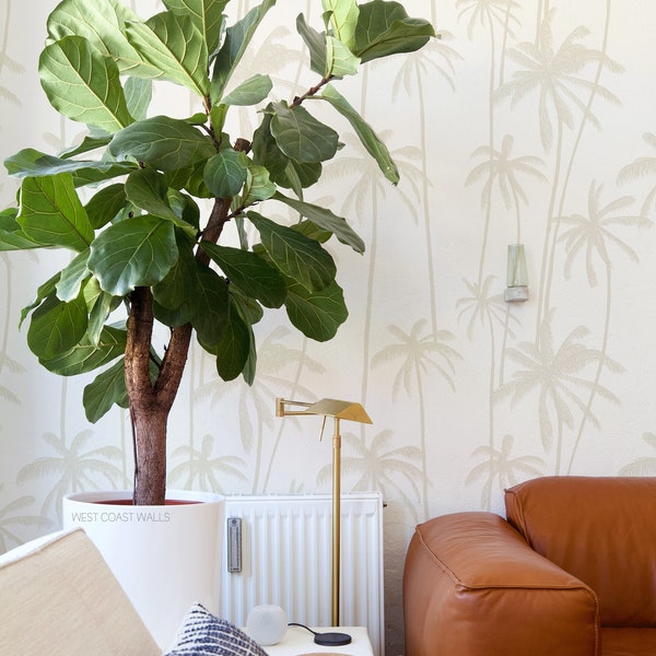 Palm Tree Silhouette Wallpaper / Palm Wallpaper / Palm Leaves / Tropical Plants Wallpaper / Coastal Feature Wall