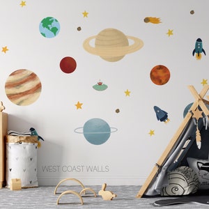 Solar System Removable Wall Decals / Rocketship Decals / Spaceship Wall Decals / Space Room / Space Decor / Moon Decor / Moon Wall Decal