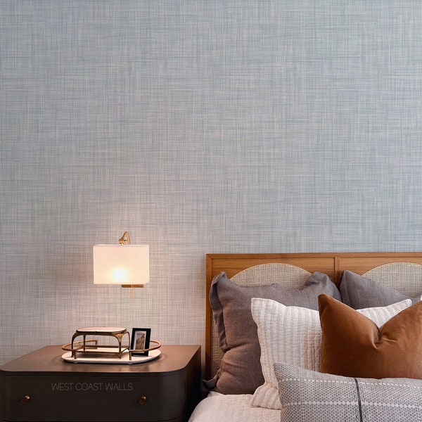 Light Blue Seagrass Wallpaper / Linen Wallpaper / Natural Wallpaper / Texture Wallpaper / Neutral Textured Wall