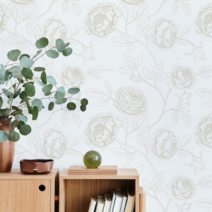 Sketched Peony Wallpaper / Line Floral Design / Floral Wallpaper / Custom color wallpaper