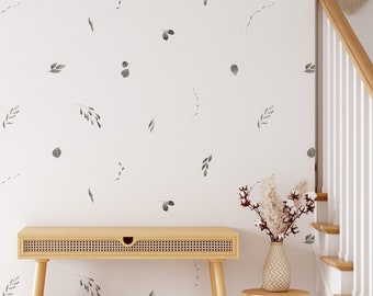 Zwarte aquarel bladeren verwijderbare muurstickers / botanisch / bloemenstickers / bloemenstickers / aquarel kunst aan de muur / meisjeskamer