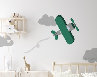 Painted Airplane Wall Decal / Aviation Wall Art / Airplane Wall Art / Biplane / Boys Room / Children's Bedroom