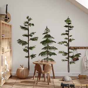 Large Watercolor Pine Tree Removable Wall Decal / Wilderness Wall Decal / Tree Sticker / Tree Decal / Forest Decal / Forest Theme