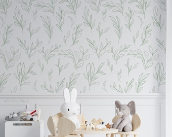 Painted Leaves Wallpaper Hand Drawn Peel and Stick or Traditional