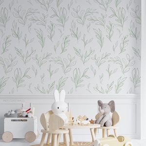 Painted Leaves Wallpaper / Neutral Leaves /  Modern Wallpaper / Hand Drawn Leafy Wallpaper / Plant Theme / Nursery Wallpaper