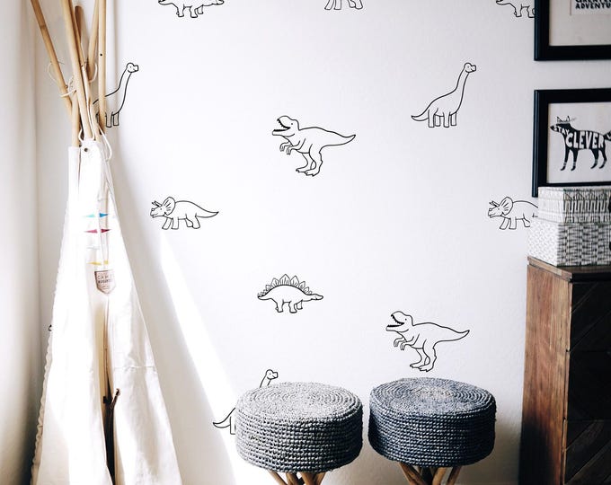 Minimalist Removable Dinosaur Wall Decals: Hand Drawn T-Rex, Stegosaurus, Kids Room