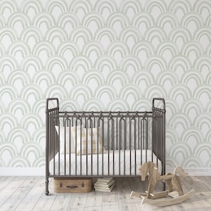 Sage Watercolor Scallop Wallpaper Peel and Stick or Traditional
