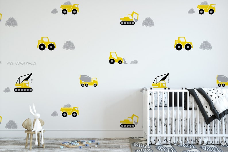 Construction Vehicles Wall Decals - Removable Peel & Stick Truck, Excavator Stickers For Kids Room