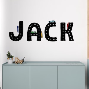Calcomanía de pared extraíble con nombre de carreras / Pegatina con nombre / Decoración con nombre personalizada / Calcomanía con nombre personalizada / Calcomanía con temática de coche