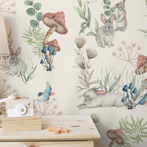 Whimsical Forest Wallpaper / Hand Painted Animals / Woodland Theme / Whimsical Woodland / Nursery Decor / Animal Accent Wall / Nursery Wall