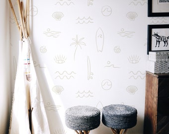 Neutral Ocean Surf Wallpaper / Surf Theme / Ocean Wallpaper / Wallpaper / Surf Decor / Surfer / Boys Room