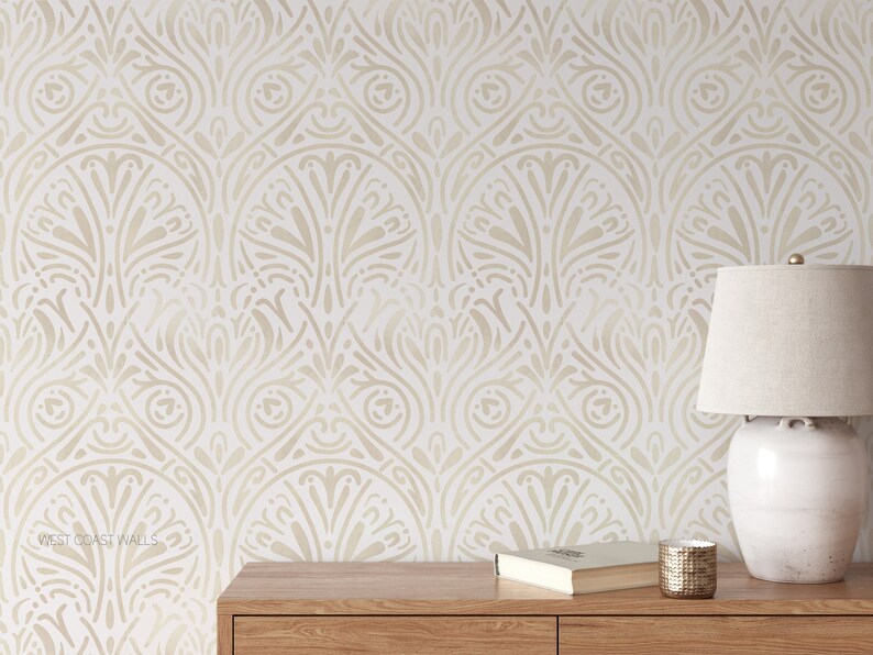 Hand Drawn Damask Neutral Wallpaper / Textured Damask Walls / Etsy